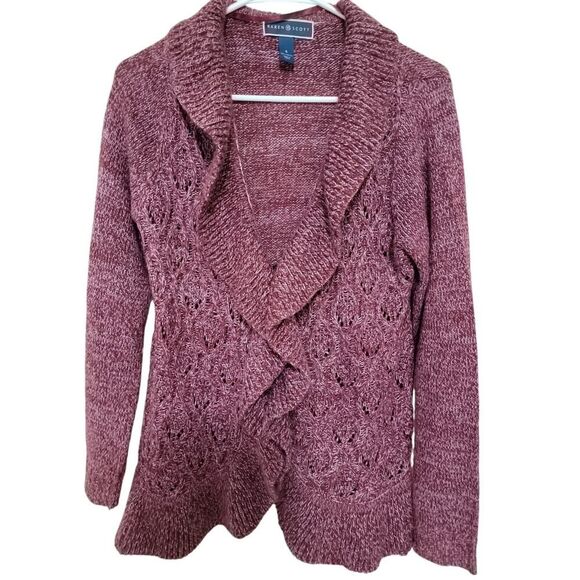 Karen Scott Sweaters - KAREN SCOTT SUATER TALLA S COLOR VINO CON VOLANTAS EN SU ALRREDEDOR